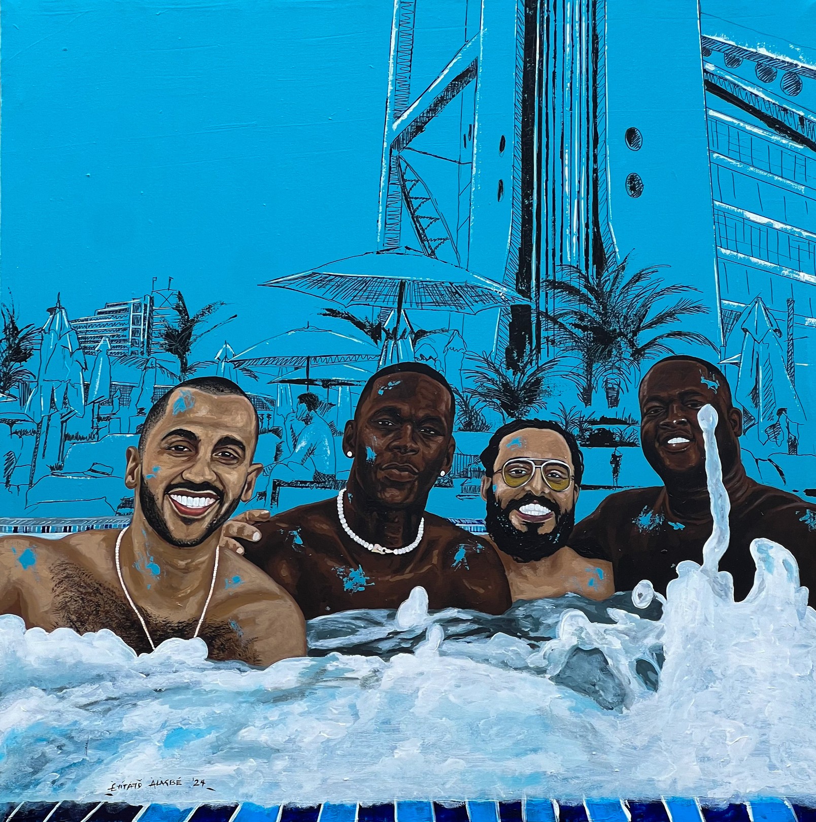 Eyitayo Alagbe, Me and My Guys 2 - 21st Century Contemporary, Figurative, Mixed Media, Relaxation Eyitayo Alagbe, Me and My Guys 2 - 21st Century Contemporary, Figurative, Mixed Media, Relaxation