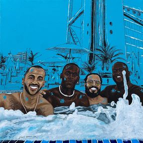 Gemälde, Me and My Guys 2 - 21st Century Contemporary, Figurative, Mixed Media, Relaxation, Eyitayo Alagbe