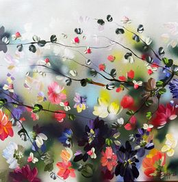 Gemälde, Kaori VII - modern colorful floral artwork on linen canvas, Anastassia Skopp