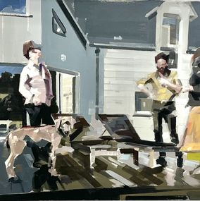 Painting, Trois figures, un chien, Cédrick Vannier