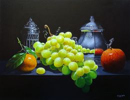 Gemälde, Raisin et argenterie, Jean-Pierre Walter