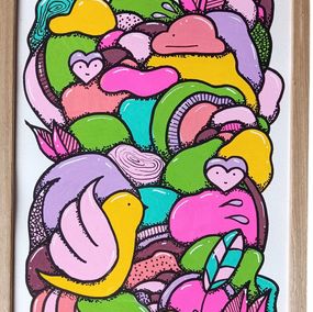 Peinture, L'oiseau et les cœurs, Loha