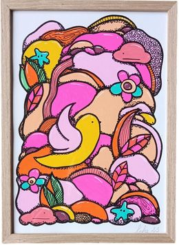 Gemälde, L'oiseau, les étoiles et les Fleurs, Loha