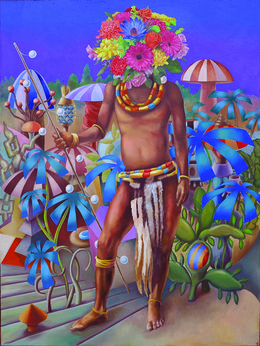 Gemälde, La tête en fleurs, Stéphane Fauchille