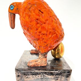Sculpture, Orange Bird with Golden Egg, Nora Blazeviciute