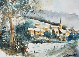 Painting, The village sleeps in white, Pol Ledent