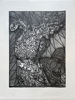Drucke, Le faune délirant. Le satyre version XL de la gravure en bois, Robert Combas