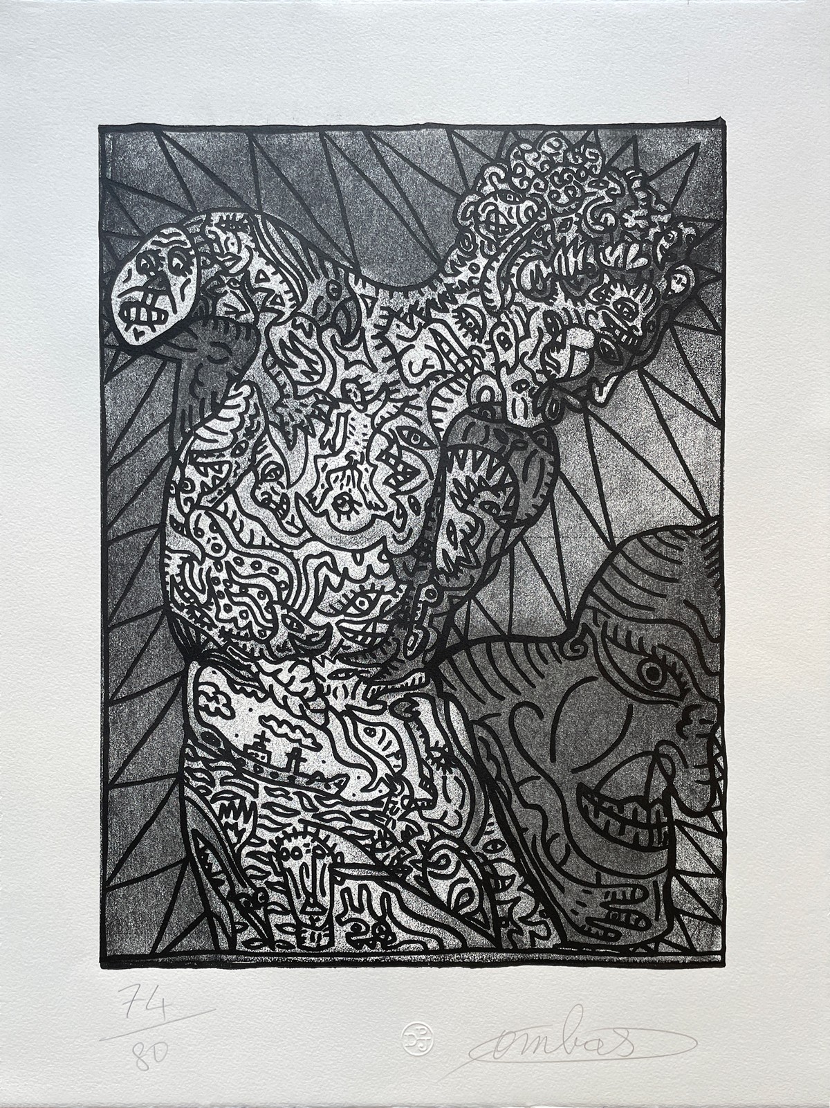 Robert Combas, Le faune délirant. Le satyre version XL de la gravure en bois Robert Combas, Le faune délirant. Le satyre version XL de la gravure en bois