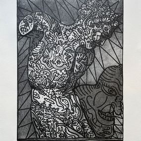 Print, Le faune délirant. Le satyre version XL de la gravure en bois, Robert Combas
