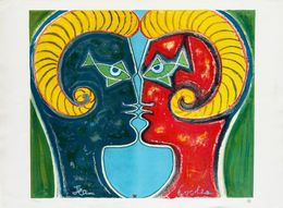 Edición, Double profil d'hommes béliers, Jean Cocteau