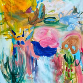 Gemälde, Blue bird in the garden, Emily Starck