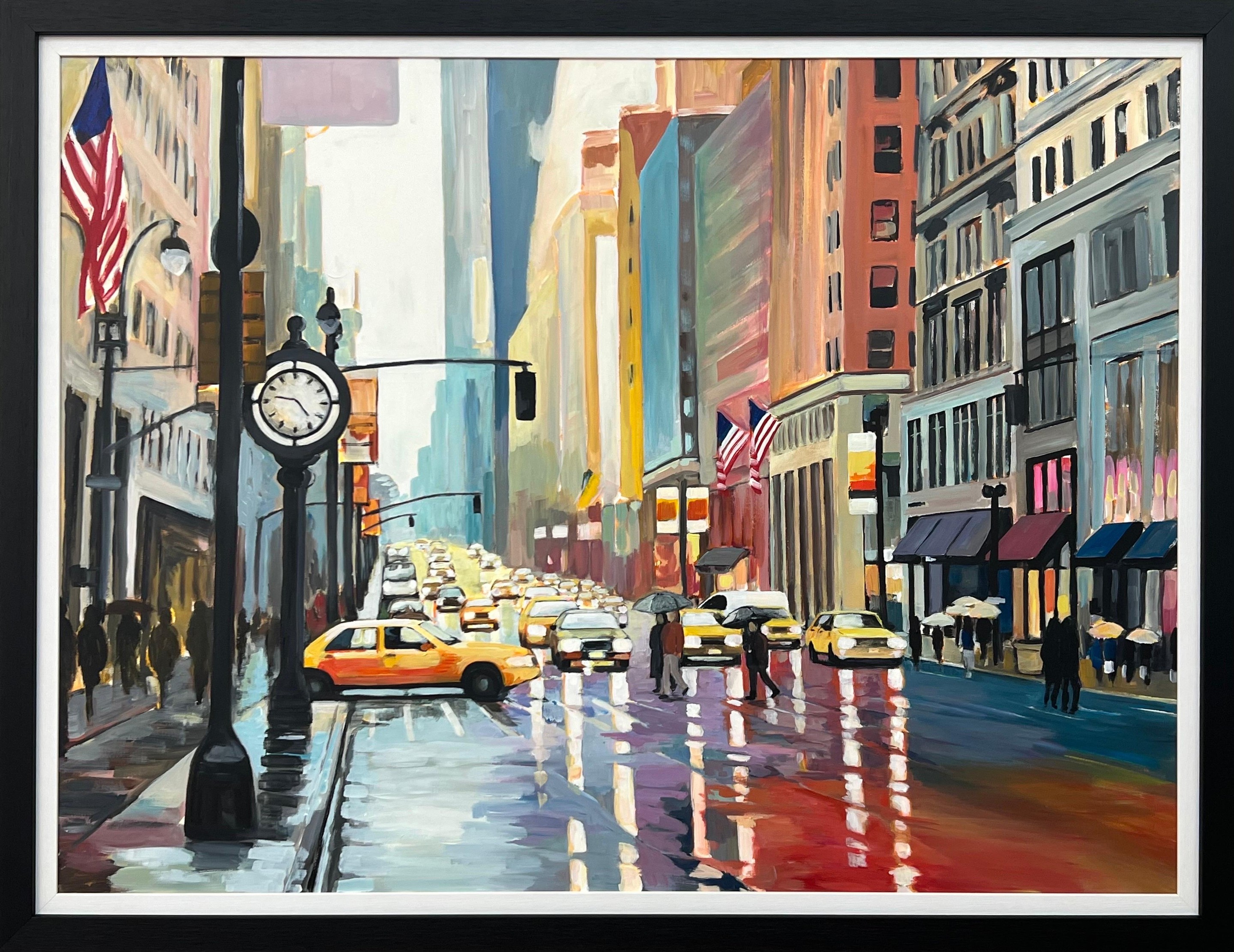 Angela Wakefield, Large Painting of Classic New York City in Rain with Figures Angela Wakefield, Large Painting of Classic New York City in Rain with Figures
