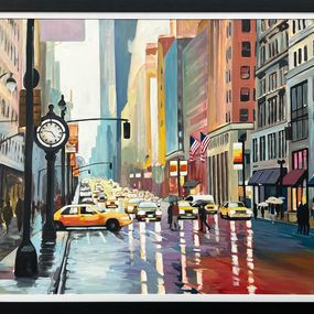 Gemälde, Large Painting of Classic New York City in Rain with Figures, Angela Wakefield