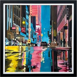 Painting, Painting of New York City Street after Rain with Figures & Cars, Angela Wakefield