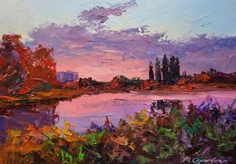 Peinture, Sunset over the River, Boris Serdyuk