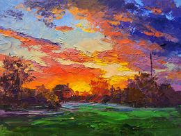 Peinture, Multicolored Clouds at Sunset, Boris Serdyuk