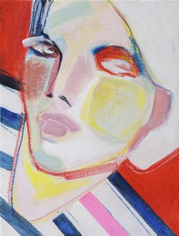 Gemälde, Stripy mood I - Série Portrait de femme stylisé, Alexandra Suliko Matyas