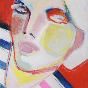 Gemälde, Stripy mood I - Série Portrait de femme stylisé, Alexandra Suliko Matyas