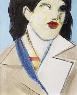 Gemälde, Femme au manteau - Série Portrait de femme stylisé, Alexandra Suliko Matyas