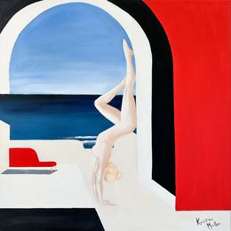 Peinture, Morning Yoga in Santorini, Kristina Mallen