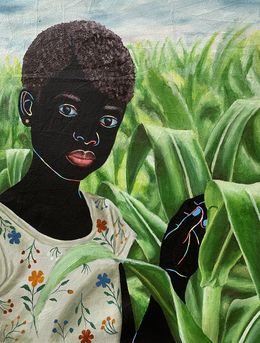 Peinture, Beneath The Sky, Among The Stalks 2 - 21st Century, Contemporary Figurative, Farm, Esther Oyeyemi