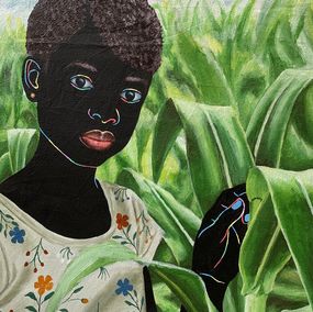 Peinture, Beneath The Sky, Among The Stalks 2 - 21st Century, Contemporary Figurative, Farm, Esther Oyeyemi
