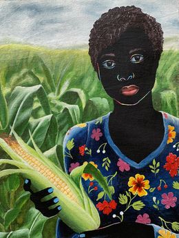 Pittura, Beneath The Sky, Among The Stalks 1 - 21st Century, Contemporary Figurative, Farm, Esther Oyeyemi
