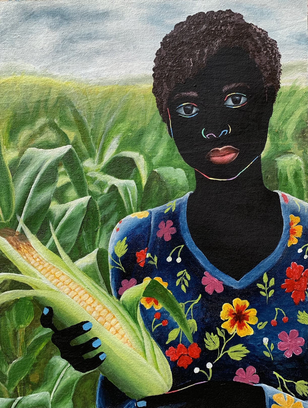 Esther Oyeyemi, Beneath The Sky, Among The Stalks 1 - 21st Century, Contemporary Figurative, Farm Esther Oyeyemi, Beneath The Sky, Among The Stalks 1 - 21st Century, Contemporary Figurative, Farm
