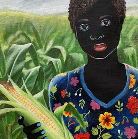 Peinture, Beneath The Sky, Among The Stalks 1 - 21st Century, Contemporary Figurative, Farm, Esther Oyeyemi