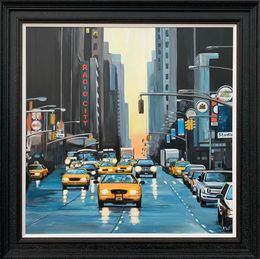Gemälde, Radio City New York NYC Sunset with Yellow Taxi, Angela Wakefield