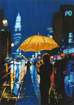 Painting, Rainy Night with Yellow Umbrella, Dr. Michelle Cox