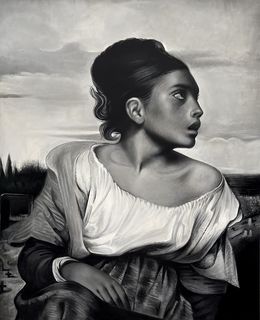 Painting, "Orphan girl at the cemetery" d'après Delacroix, Clément Verdière