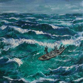 Gemälde, Rowing out at sea, Peter de Boer