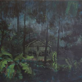 Gemälde, Borneo jungle cabin, Peter de Boer