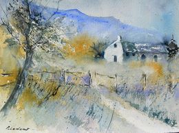 Painting, Misty landscape watercolor, Pol Ledent