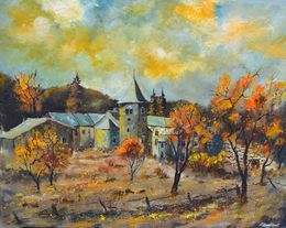 Painting, Old village in my countryside in autumn, Pol Ledent