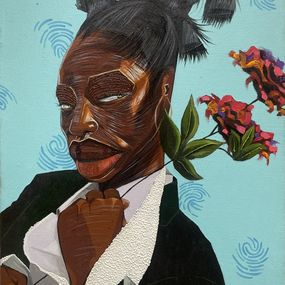 Peinture, Violin Tempo -21st Century, Contemporary, Figurative, Neo-Expressionism, Floral, Omoayo George Osoba