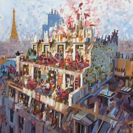 Pintura, Fleurs sur le rooftop, Rudyard Heaton