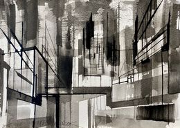 Dessin, Abstract cityscape A4-03, Frank De Blok