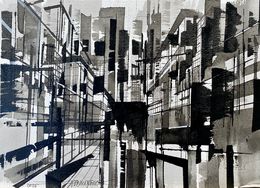 Dessin, Abstract Cityscape A4-02, Frank De Blok