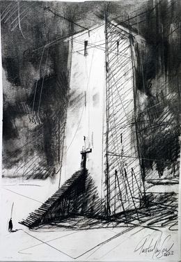 Dibujo, Torres, hombres y cielos, Gustavo Díaz Sosa
