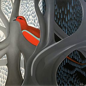 Painting, Bird in Red, Saba Dolikashvili