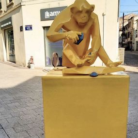 Sculpture, Singe cassant un caillou, Stéphane Munoz