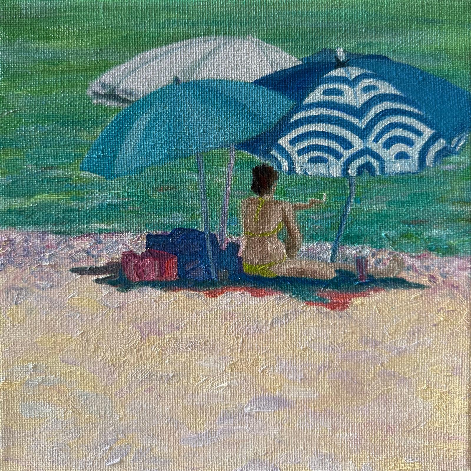 Bernadette Van Baarsen, Turqouise, Blue and White Provençal Beach Scene. La Sigarette. Bernadette Van Baarsen, Turqouise, Blue and White Provençal Beach Scene. La Sigarette.