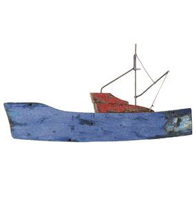 Sculpture, Chalutier bleu - bateau sculpture murale ou à poser, Ronan Penanhoat