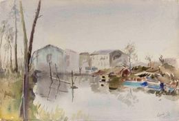 Fine Art Drawings, View of Burano, Carlo Ravagnan