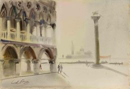 Fine Art Drawings, Piazzetta in San Marco, Carlo Ravagnan
