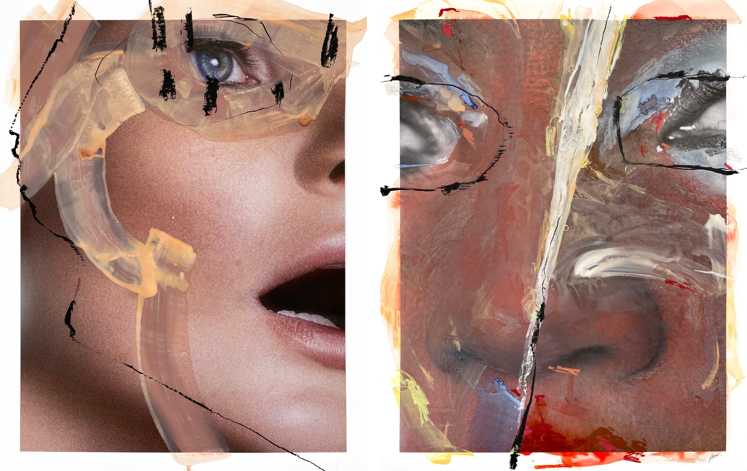 Hunter & Gatti, E and V Diptych, intervened by the artists. Hunter & Gatti, E and V Diptych, intervened by the artists.