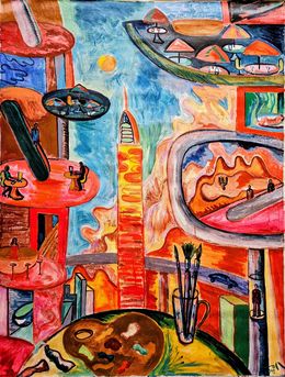 Gemälde, Skyline de la ciudad desde el taller del artista, Victor Coll