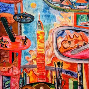 Gemälde, Skyline de la ciudad  desde el taller del artista, Victor Coll